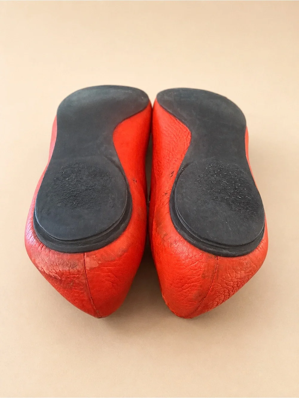 TORY BURCH Red Black Leather Ballet Flats Logo Designer Shoes size 8 1/2